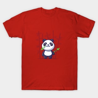 Cute Panda Eat Bamboo Cartoon Vector Icon Illustration T-Shirt